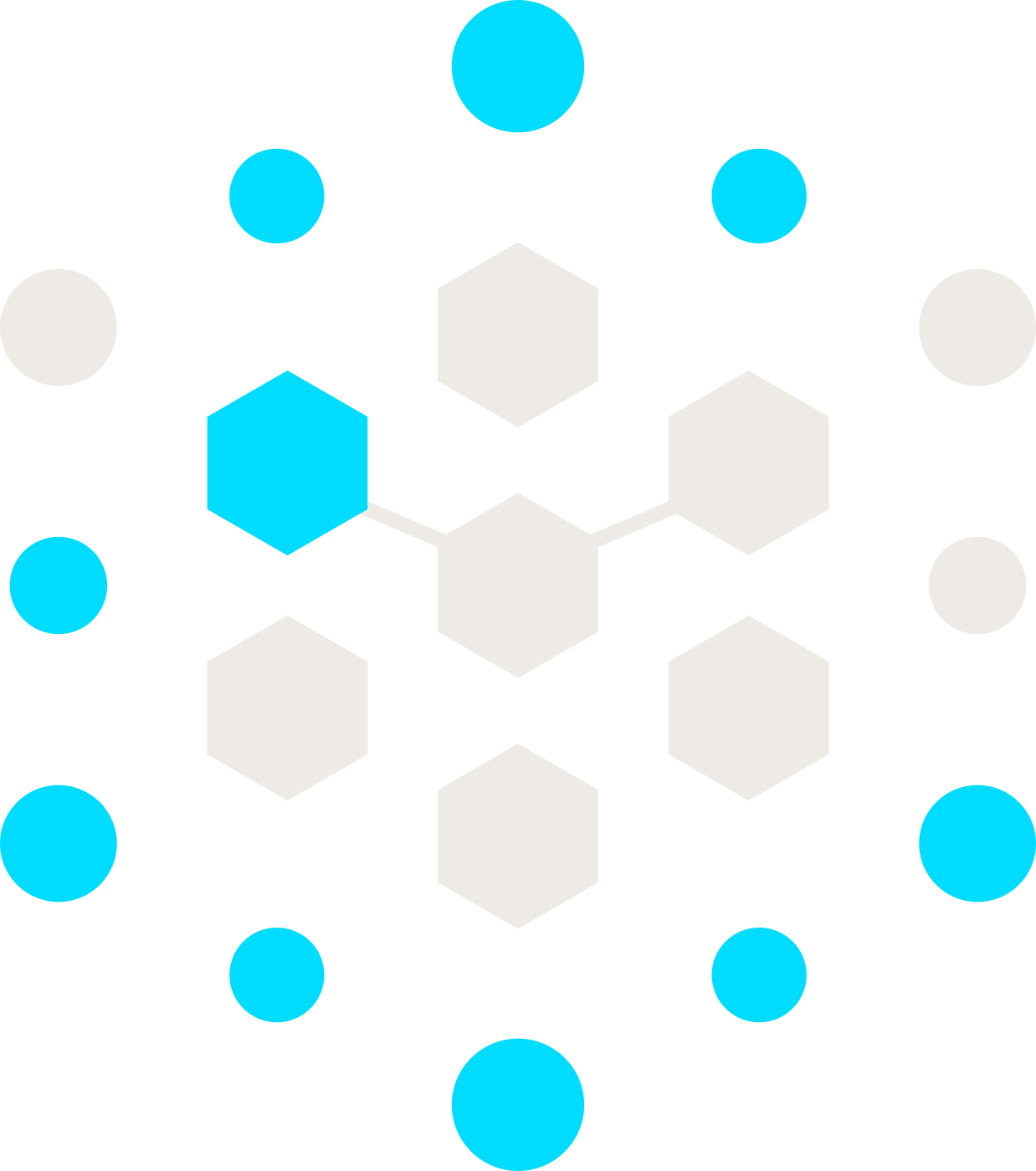 The BeastLab AI hexagon lattice mark in light ink with cyan accents, for dark backgrounds